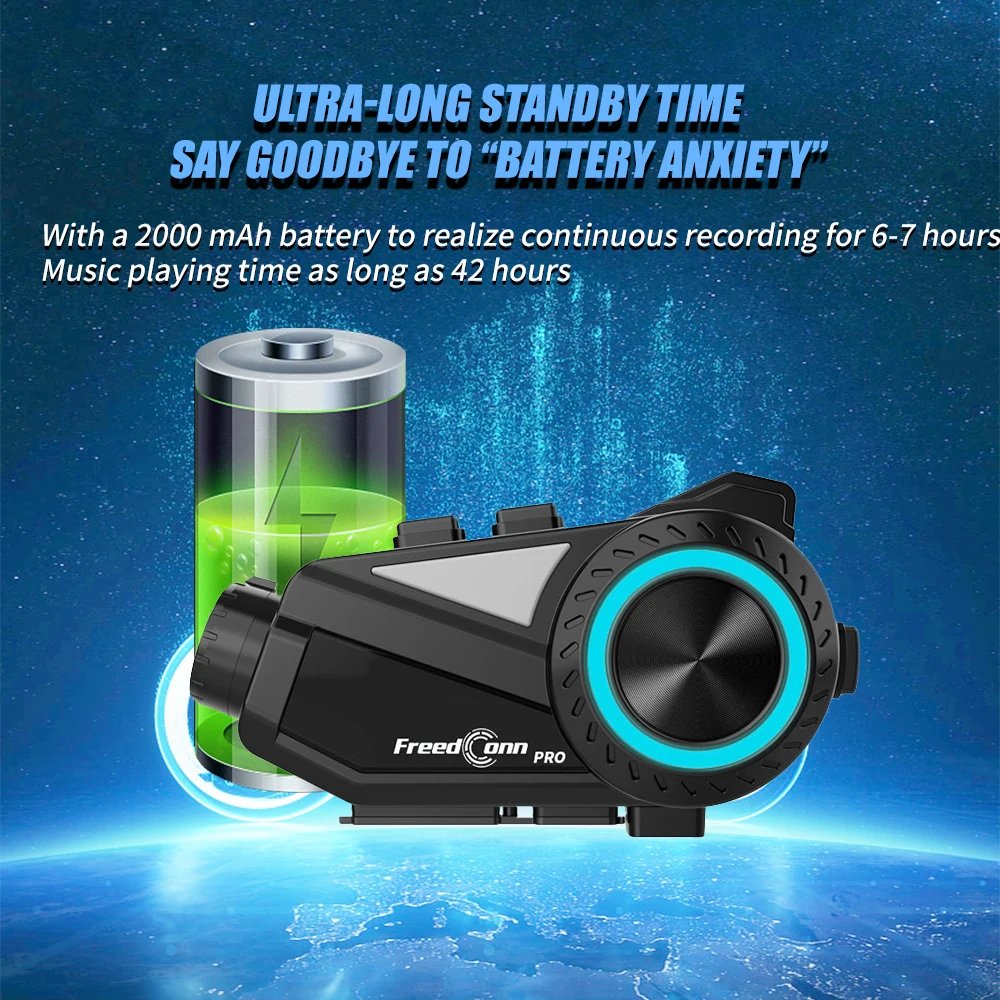 Freedconn R3 Pro Helmet Bluetooth Headset Group Motorcycle Intercom 2K Dash Cam Motor Auto DVR WiFi App 1440P Music Share