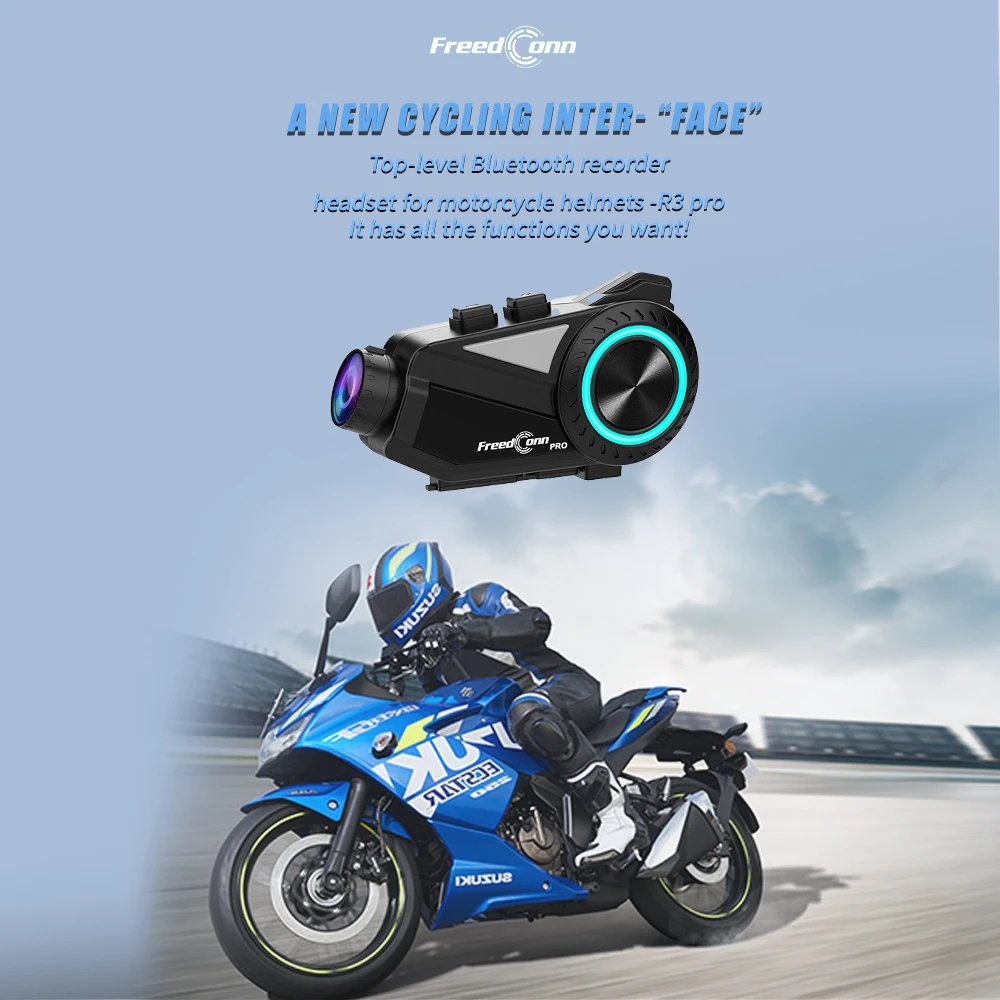 Freedconn R3 Pro Helmet Bluetooth Headset Group Motorcycle Intercom 2K Dash Cam Motor Auto DVR WiFi App 1440P Music Share