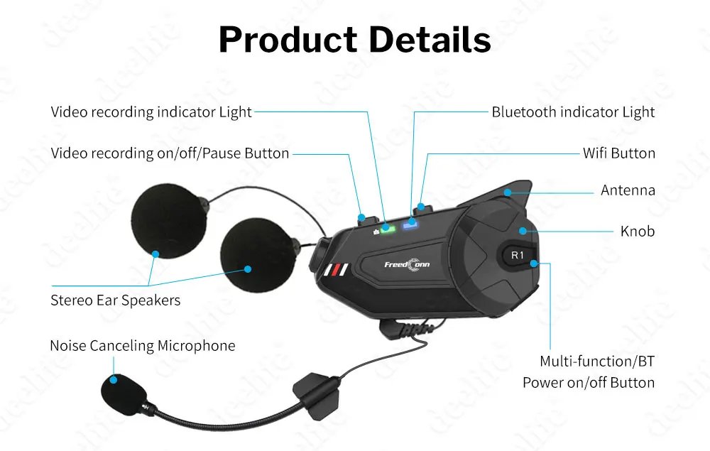 Deelife Bluetooth Motorcycle Intercom with Camera WiFi Video Recorder for Moto Headset Motorbike Helmet Headphones Deelife Bluetooth Motorcycle Intercom with Camera WiFi Video Recorder for Moto Headset Motorbike Helmet Headphones