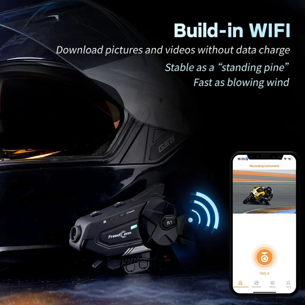 Freedconn R1 Pro Bluetooth Motorcycle Intercom Helmet Headset Group Speaker Headphone WiFi App Motorbike Dash Cam Moto Auto Dvr Freedconn R1 Pro Bluetooth Motorcycle Intercom Helmet Headset Group Speaker Headphone WiFi App Motorbike Dash Cam Moto Auto Dvr