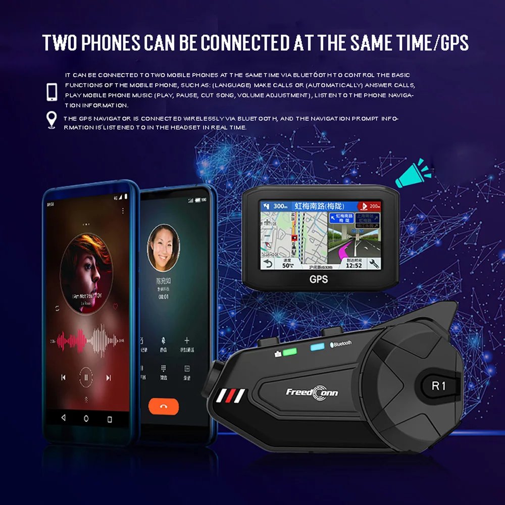 Freedconn R1Plus Bluetooth Motorcycle Intercom Helmet Headset Wifi APP Speaker Headphone Motorbike Interphone Motor Dash Cam Dvr
