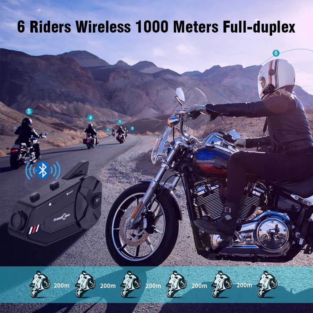 Freedconn R1Plus Bluetooth Motorcycle Intercom Helmet Headset Wifi APP Speaker Headphone Motorbike Interphone Motor Dash Cam Dvr
