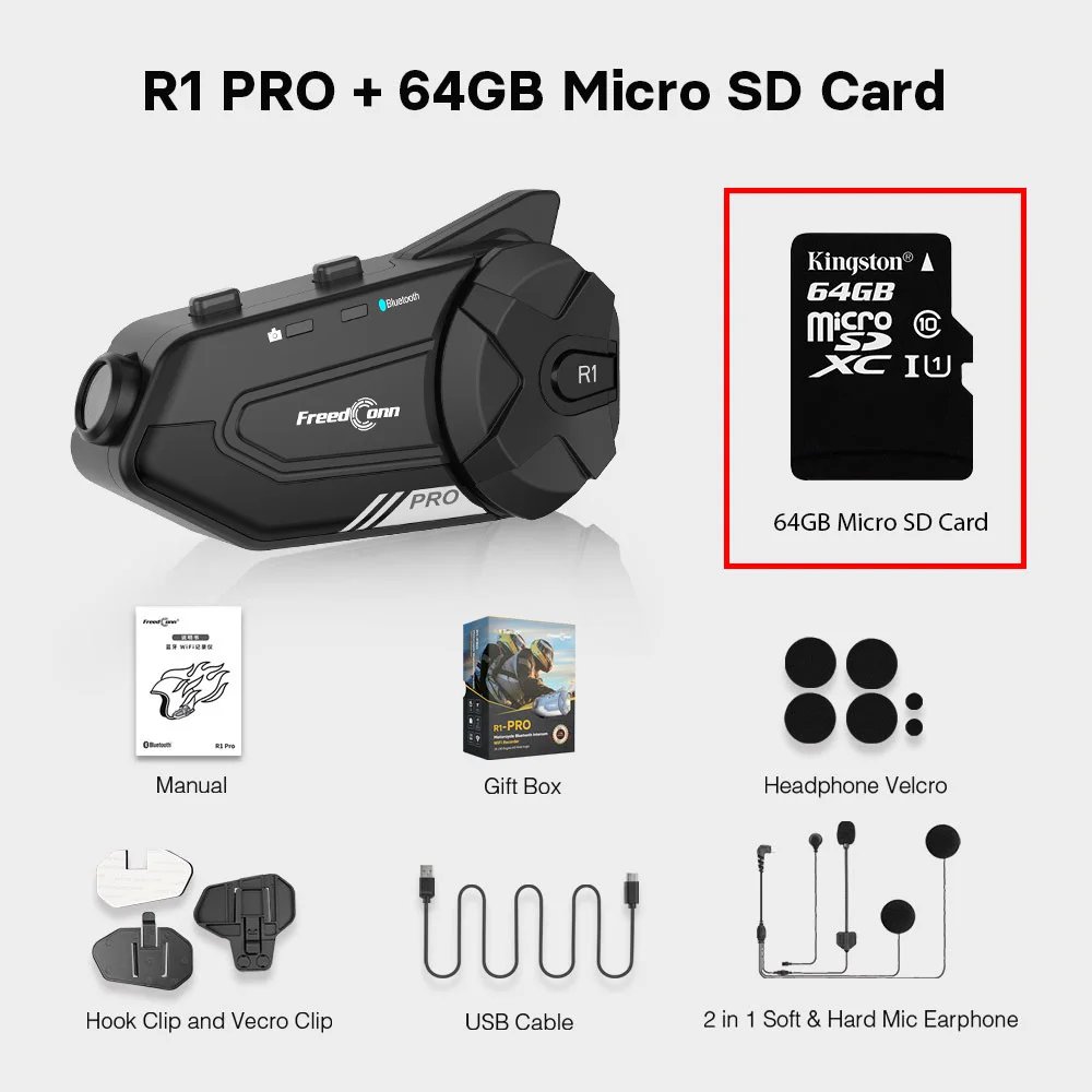 Freedconn R1 Pro Bluetooth Motorcycle Intercom Helmet Headset Group Speaker Headphone WiFi App Motorbike Dash Cam Moto Auto Dvr Freedconn R1 Pro Bluetooth Motorcycle Intercom Helmet Headset Group Speaker Headphone WiFi App Motorbike Dash Cam Moto Auto Dvr