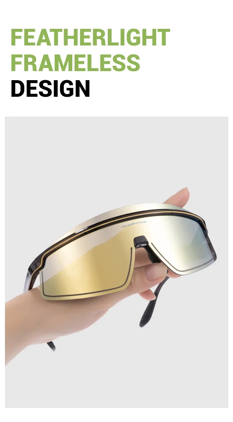 Kapvoe New Men Gold Photochromic Cycling Sunglasses UV400 Outdoor Eyewear Sports Women Glasses Running Bicycle MTB Bike Goggles