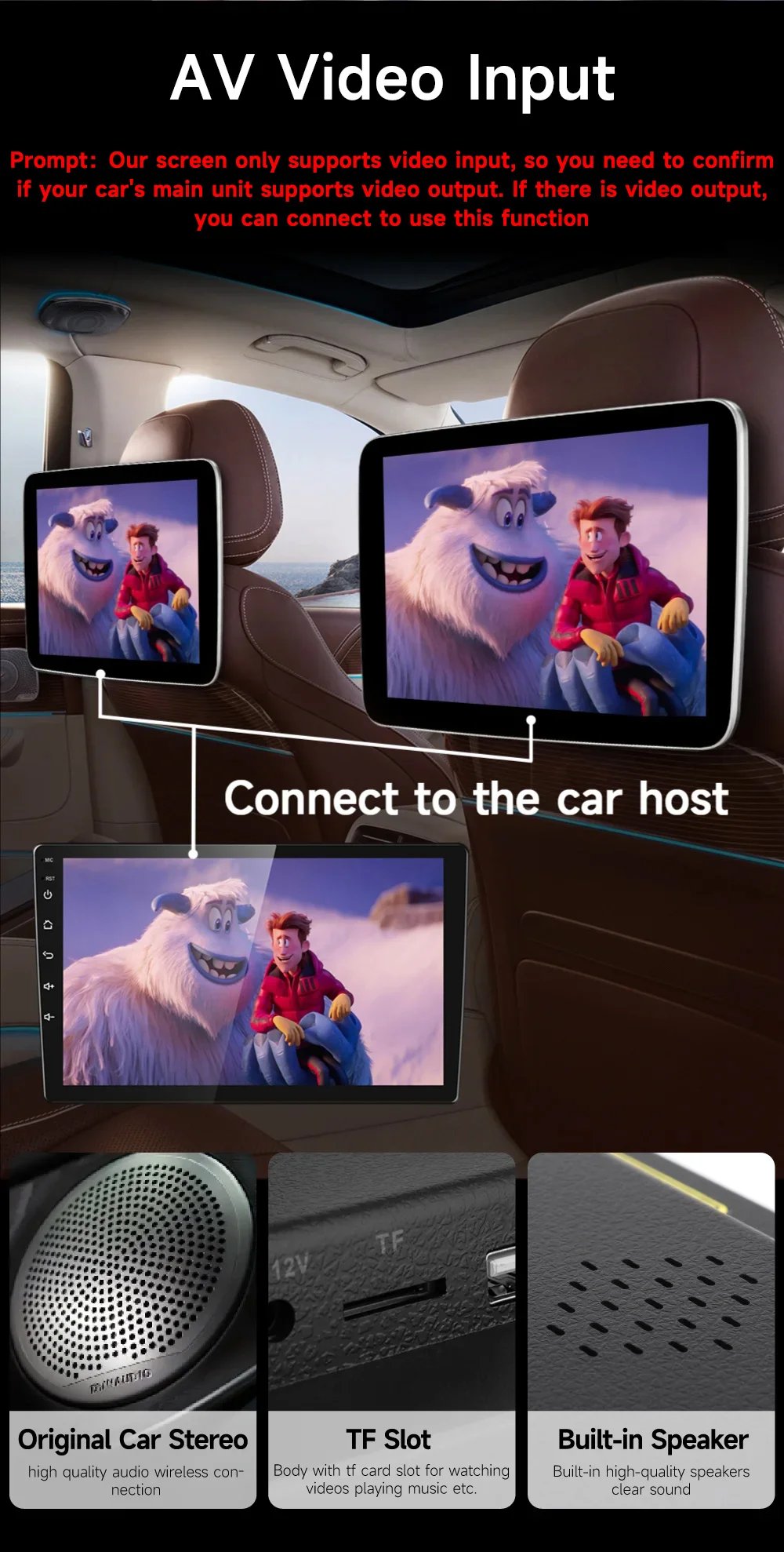 Headrest Monitor Display IPS Android WIFI Tablet Touch Screen For Car Rear Seat Player Video Music FM Bluetooth AirPlay HDMI IN