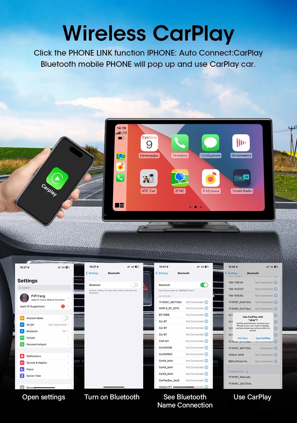 JMCQ 10 inch Carplay Car Smart Screen multimedia Video player Wireless Carplay Android Auto Car Radio for Apple Android Stereo