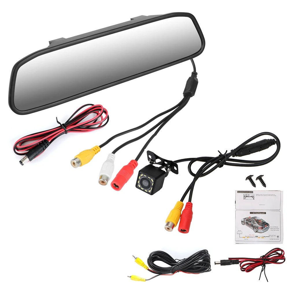 12V Car Player Interior Mirror Rear View Camera Parking Monitor 4.3 Inch Screen HD DVD Video Display PDC Parktronics Accessories