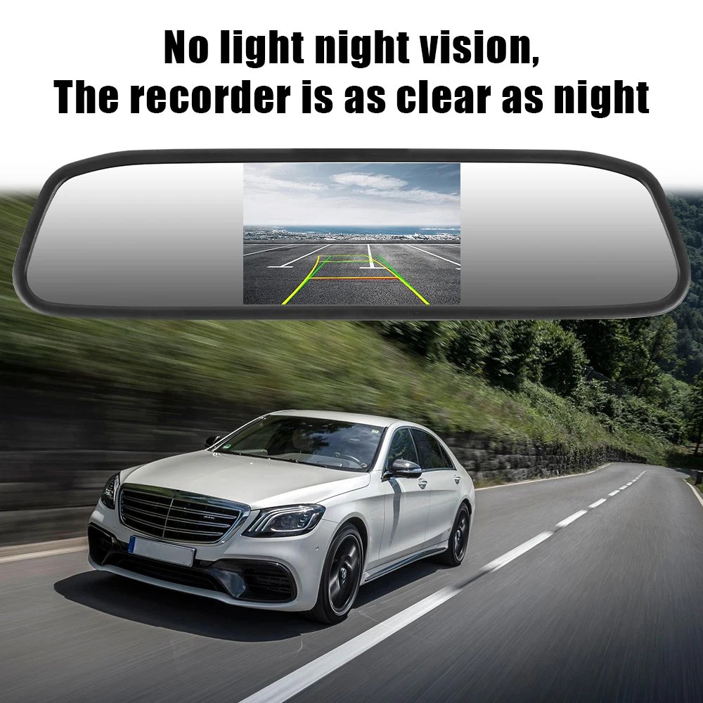 12V Car Player Interior Mirror Rear View Camera Parking Monitor 4.3 Inch Screen HD DVD Video Display PDC Parktronics Accessories