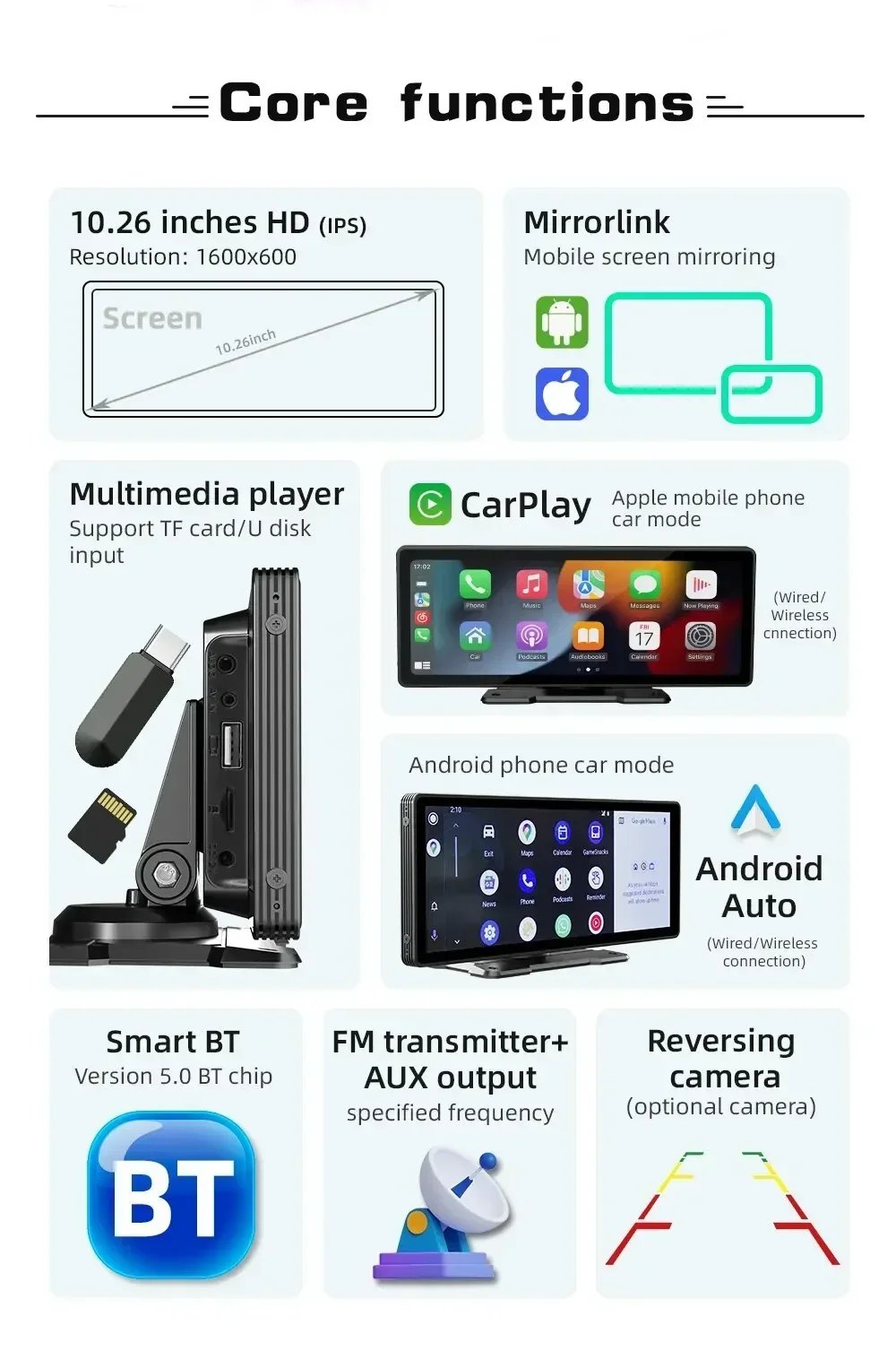 Universal 10.26” Screen Car Radio Multimedia WIFI Video Player Wireless Carplay Screen for Apple Or Android Universal 10.26” Screen Car Radio Multimedia WIFI Video Player Wireless Carplay Screen for Apple Or Android