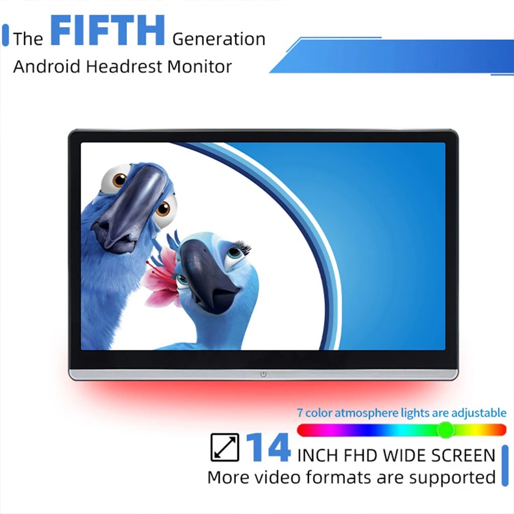 4K Car Headrest Display 2G 32GB 14Inch HD IPS Car Multimedia Touch Screen External Headrest Android System Rotatable Monitor
