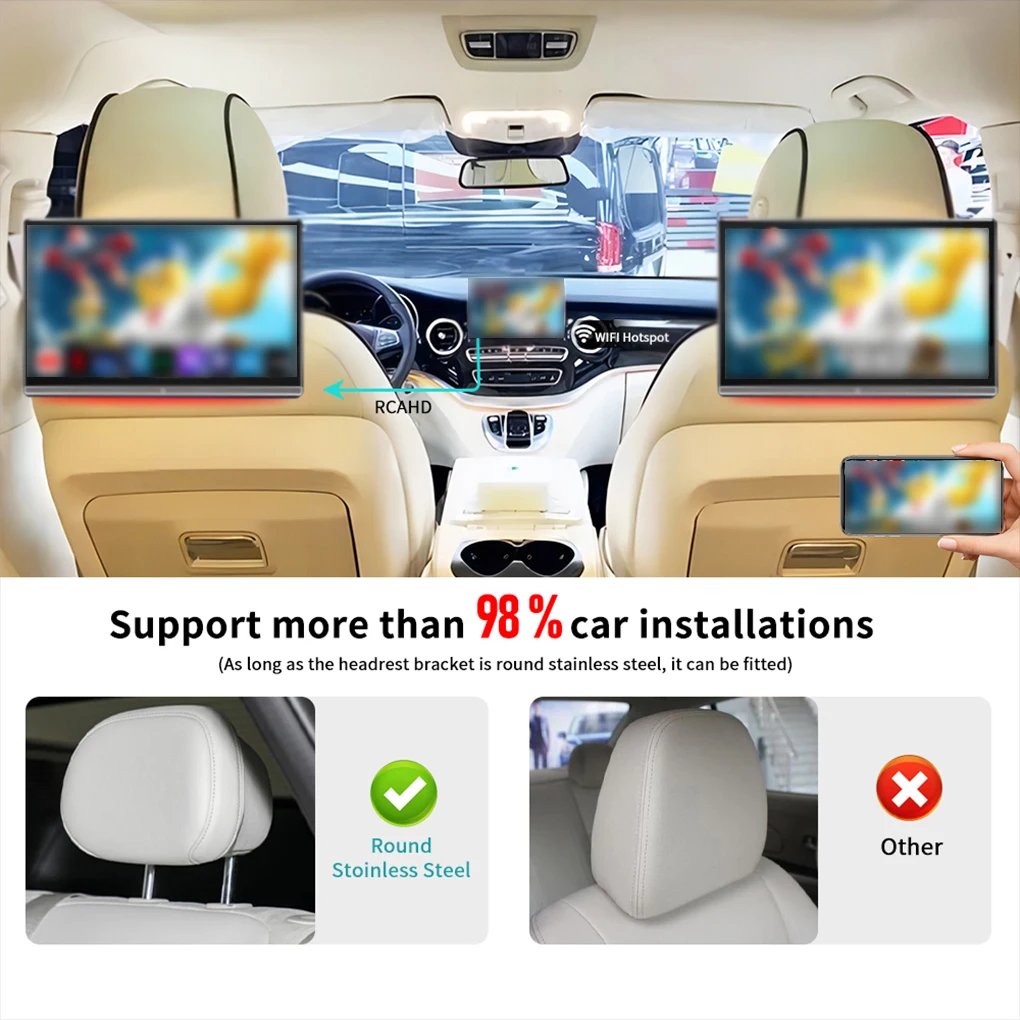 4K Car Headrest Display 2G 32GB 14Inch HD IPS Car Multimedia Touch Screen External Headrest Android System Rotatable Monitor 4K Car Headrest Display 2G 32GB 14Inch HD IPS Car Multimedia Touch Screen External Headrest Android System Rotatable Monitor