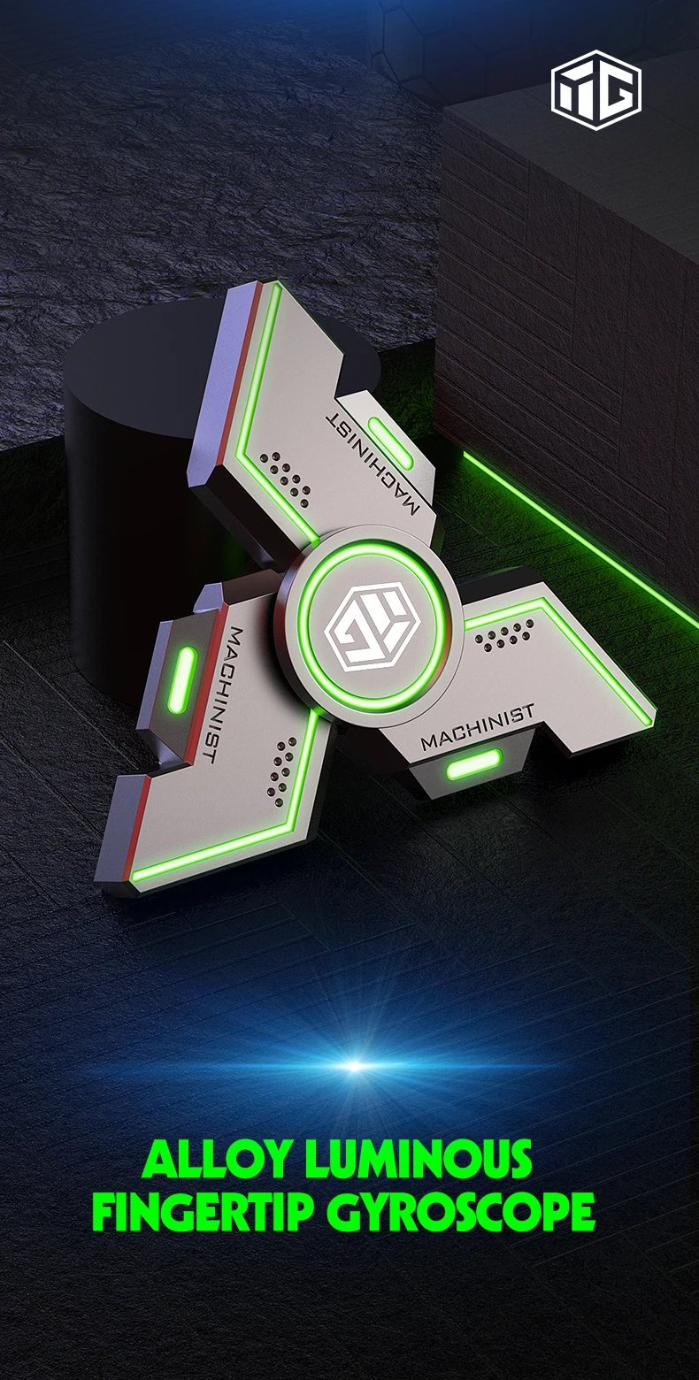 New Technology Smart Black Technology Fidget Spinner Metal Alloy Gyro Luminous Hand Stress Relief Toy Boy Adults Birtday Gifts