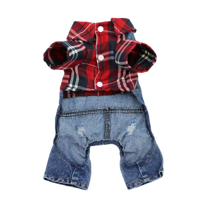 Dog Cat Denim Plaid Jumpsuit Hoodie Pet Puppy Jean Jacket Spring/Autumn Clothes Apparel 4 Colours Dog Cat Denim Plaid Jumpsuit Hoodie Pet Puppy Jean Jacket Spring/Autumn Clothes Apparel 4 Colours