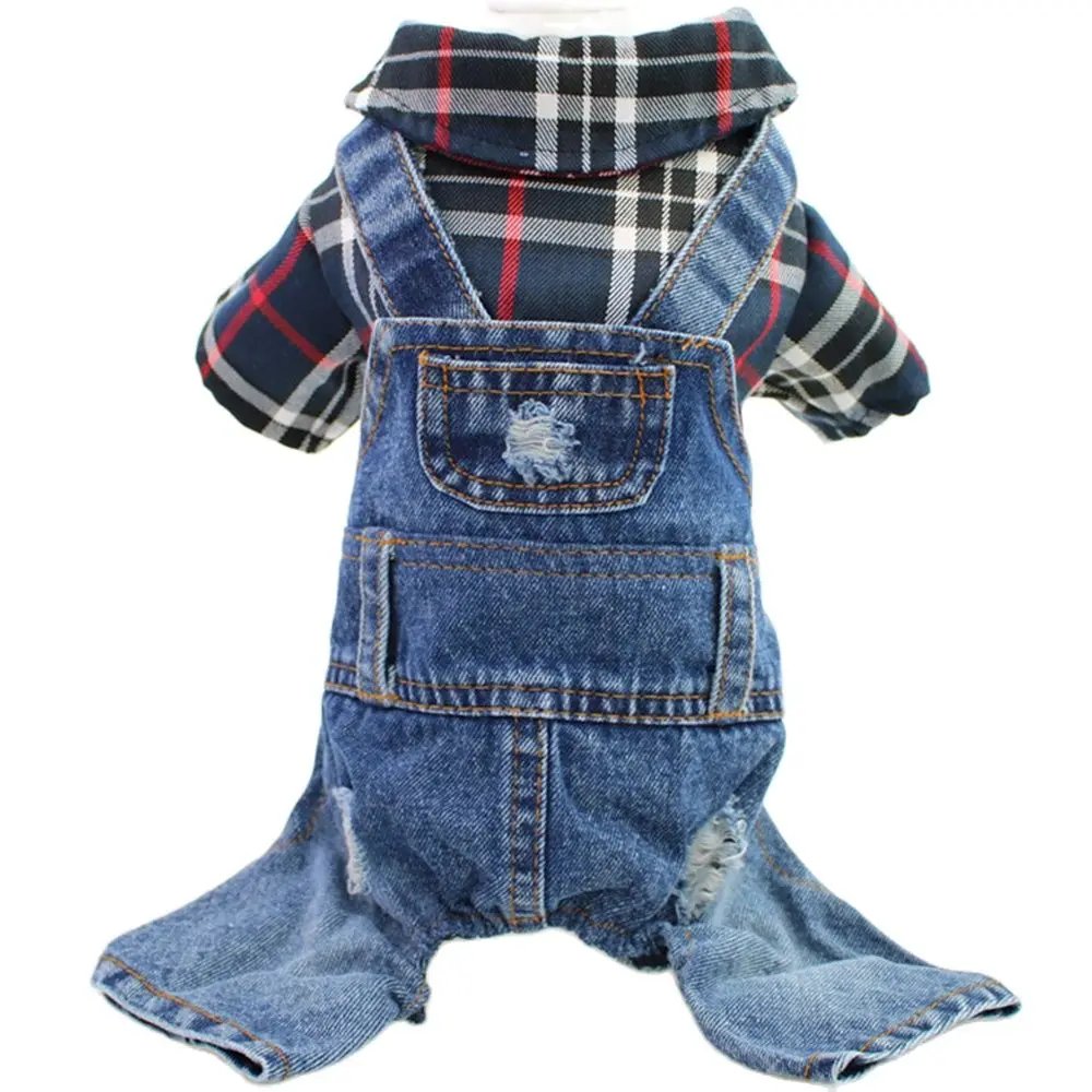 Dog Cat Denim Plaid Jumpsuit Hoodie Pet Puppy Jean Jacket Spring/Autumn Clothes Apparel 4 Colours Dog Cat Denim Plaid Jumpsuit Hoodie Pet Puppy Jean Jacket Spring/Autumn Clothes Apparel 4 Colours