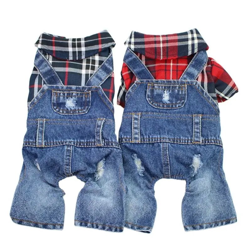 Dog Cat Denim Plaid Jumpsuit Hoodie Pet Puppy Jean Jacket Spring/Autumn Clothes Apparel 4 Colours Dog Cat Denim Plaid Jumpsuit Hoodie Pet Puppy Jean Jacket Spring/Autumn Clothes Apparel 4 Colours
