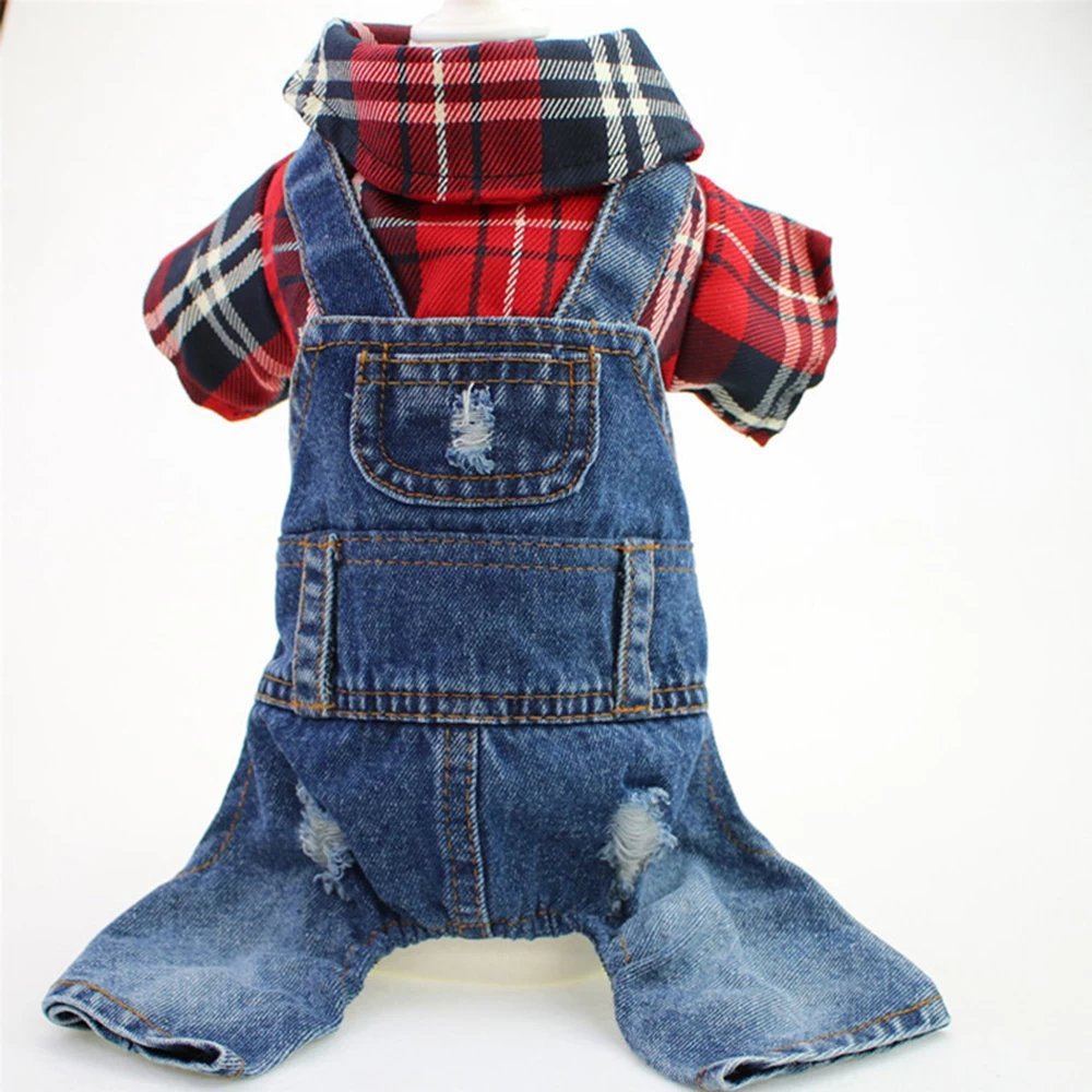 Dog Cat Denim Plaid Jumpsuit Hoodie Pet Puppy Jean Jacket Spring/Autumn Clothes Apparel 4 Colours Dog Cat Denim Plaid Jumpsuit Hoodie Pet Puppy Jean Jacket Spring/Autumn Clothes Apparel 4 Colours