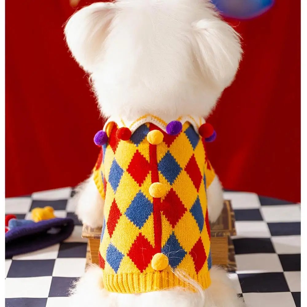 Clown Dog Cat Costume with hat Autumn Winter Dog Costume Soft Sweater Fabric Material Puppy Apparels Holiday Funny Clothes