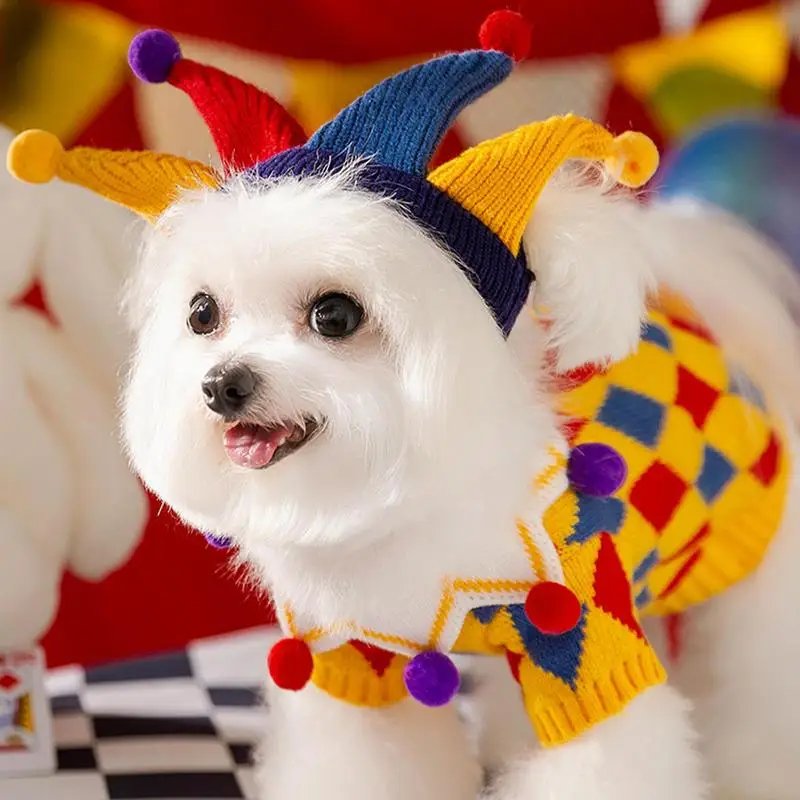 Clown Dog Cat Costume with hat Autumn Winter Dog Costume Soft Sweater Fabric Material Puppy Apparels Holiday Funny Clothes Clown Dog Cat Costume with hat Autumn Winter Dog Costume Soft Sweater Fabric Material Puppy Apparels Holiday Funny Clothes