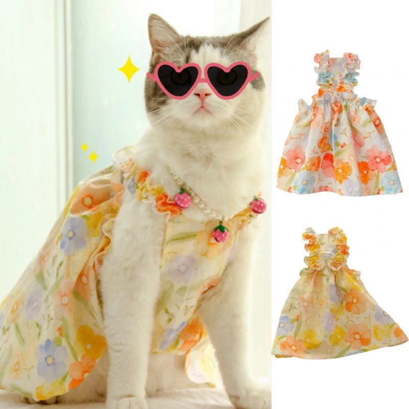 Summer Flower Dress Cat Pet Clothing Suspender Skirt For Cats Dogs Clothes Cat Small Print Cute Mesh Dogs Dress Pet Clothing Summer Flower Dress Cat Pet Clothing Suspender Skirt For Cats Dogs Clothes Cat Small Print Cute Mesh Dogs Dress Pet Clothing