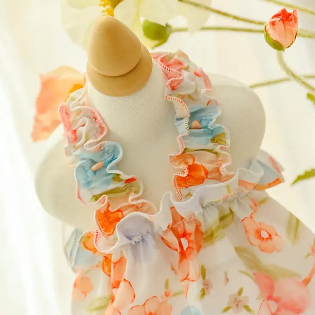 Summer Flower Dress Cat Pet Clothing Suspender Skirt For Cats Dogs Clothes Cat Small Print Cute Mesh Dogs Dress Pet Clothing