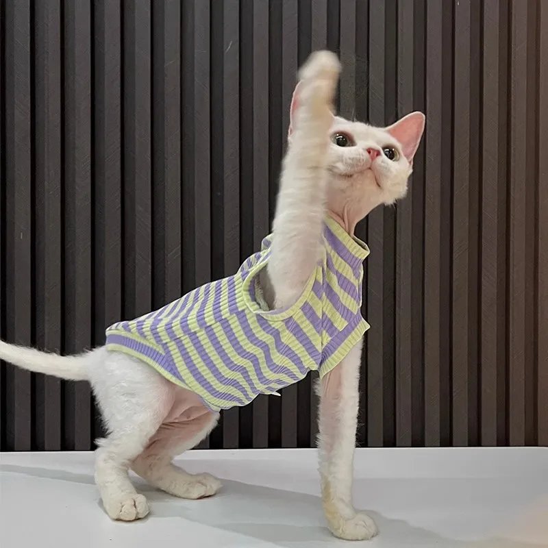 Cotton striped air-conditioned vest with high elasticity is good to wear in summer thin Sphynx cat Devon hairless cat clothes