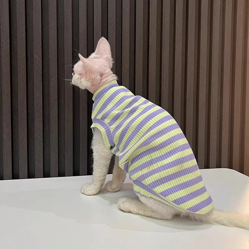 Cotton striped air-conditioned vest with high elasticity is good to wear in summer thin Sphynx cat Devon hairless cat clothes