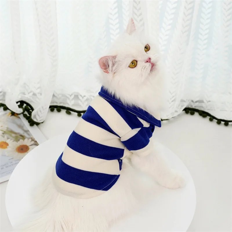 Summer Polo Shirt for Dogs Puppy Clothes Bichon Frise Chihuahua Stripe Dog Sweatshirt Cat Cooling Vest for Small Medium Dogs