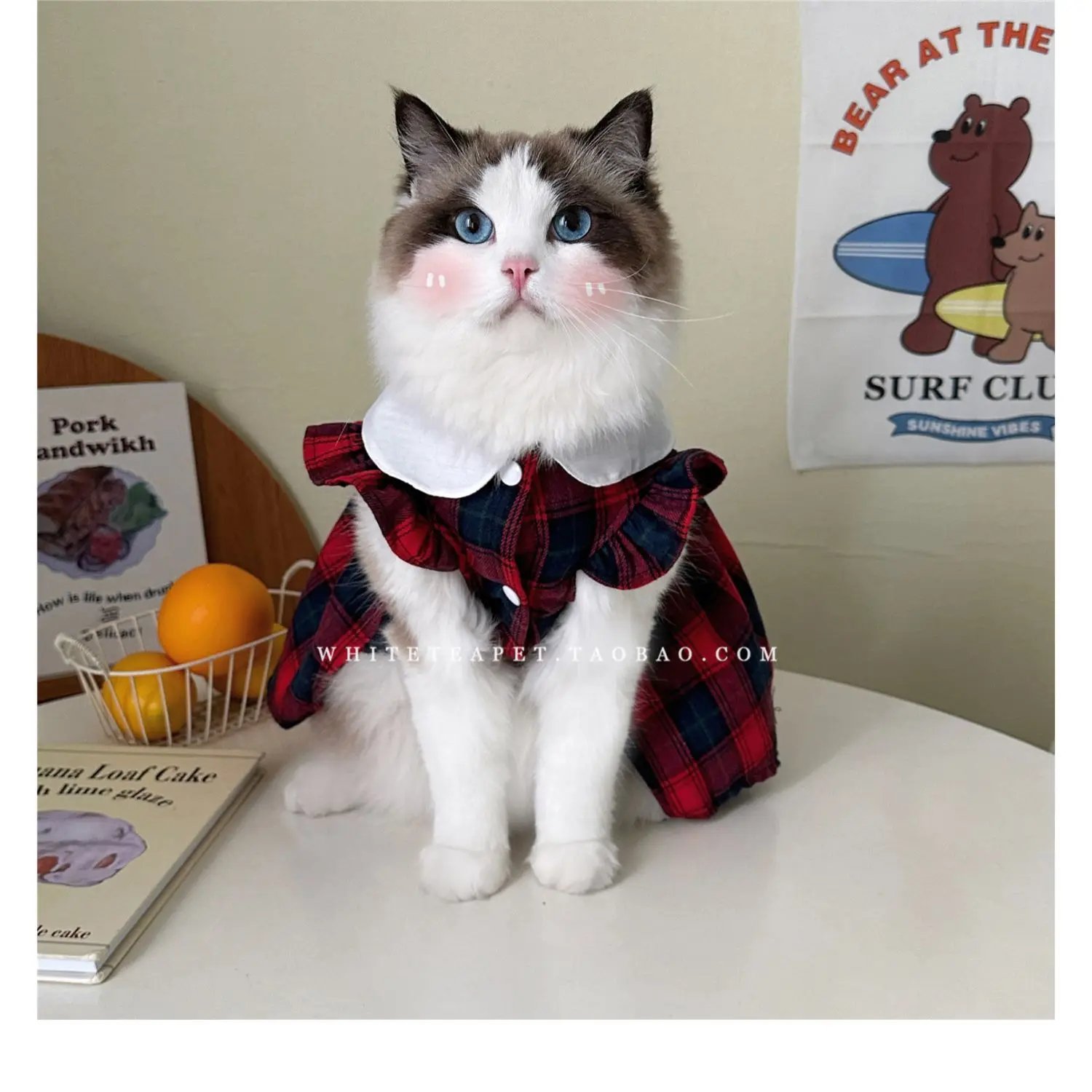 Cat Clothes Gingham Summer Princess Dress For Persian Cat Siamese Kitten Platinum Gradual Layer Skirt Dress Cute Cat Outfit