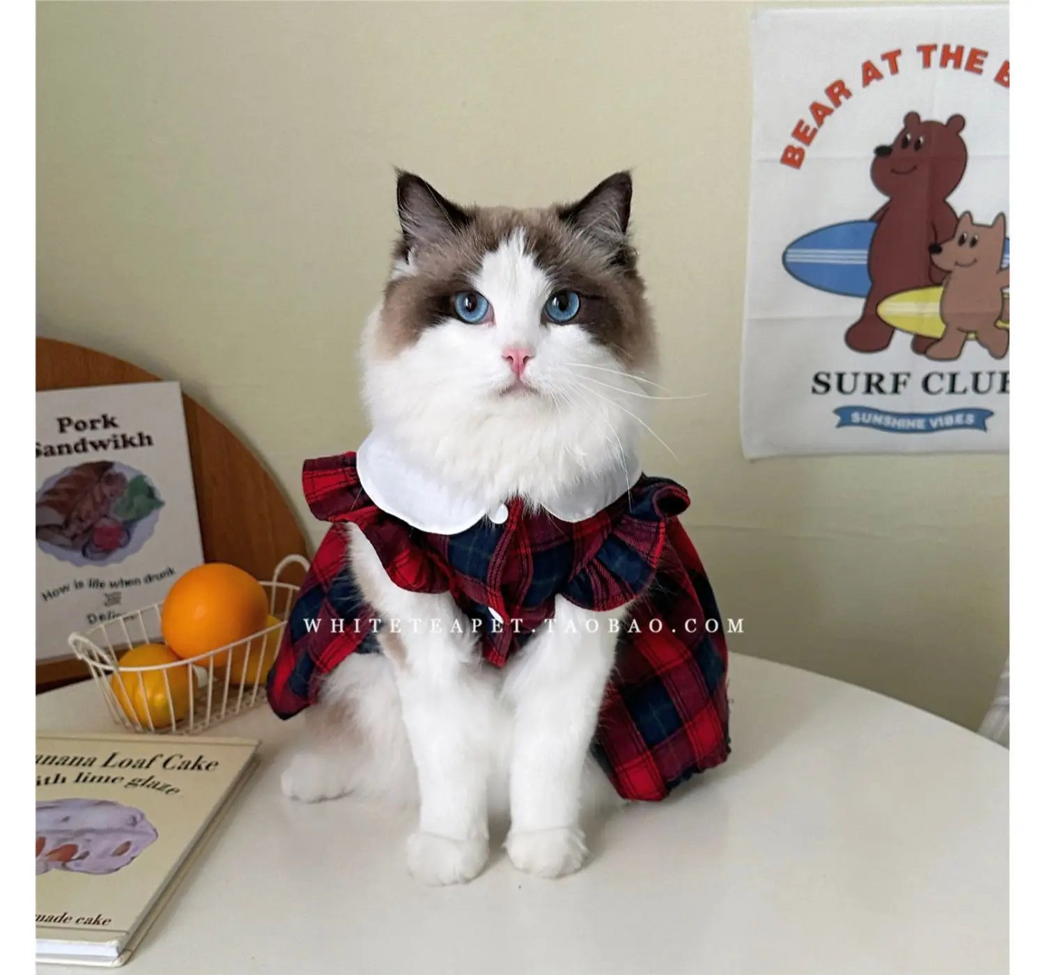Cat Clothes Gingham Summer Princess Dress For Persian Cat Siamese Kitten Platinum Gradual Layer Skirt Dress Cute Cat Outfit
