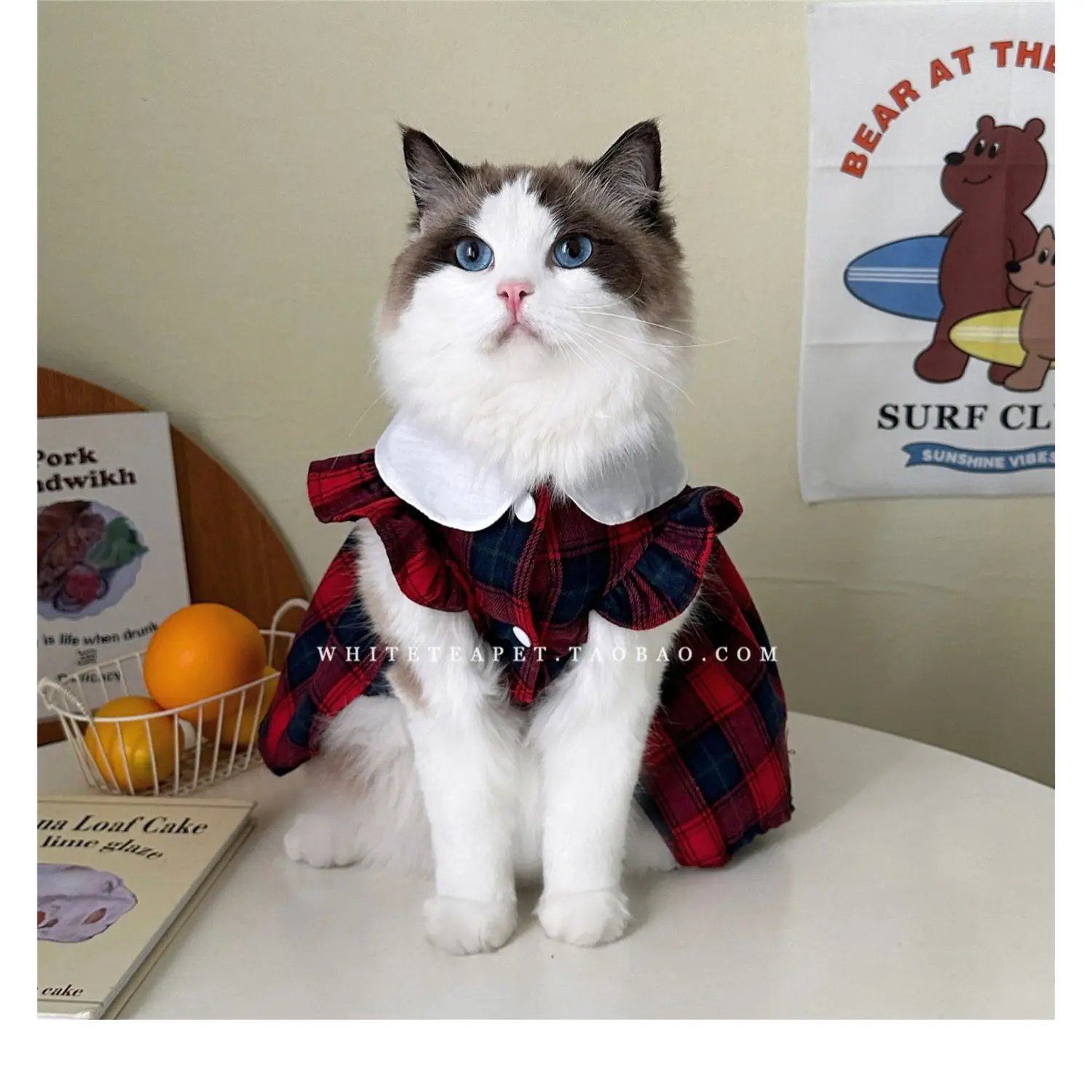 Cat Clothes Gingham Summer Princess Dress For Persian Cat Siamese Kitten Platinum Gradual Layer Skirt Dress Cute Cat Outfit