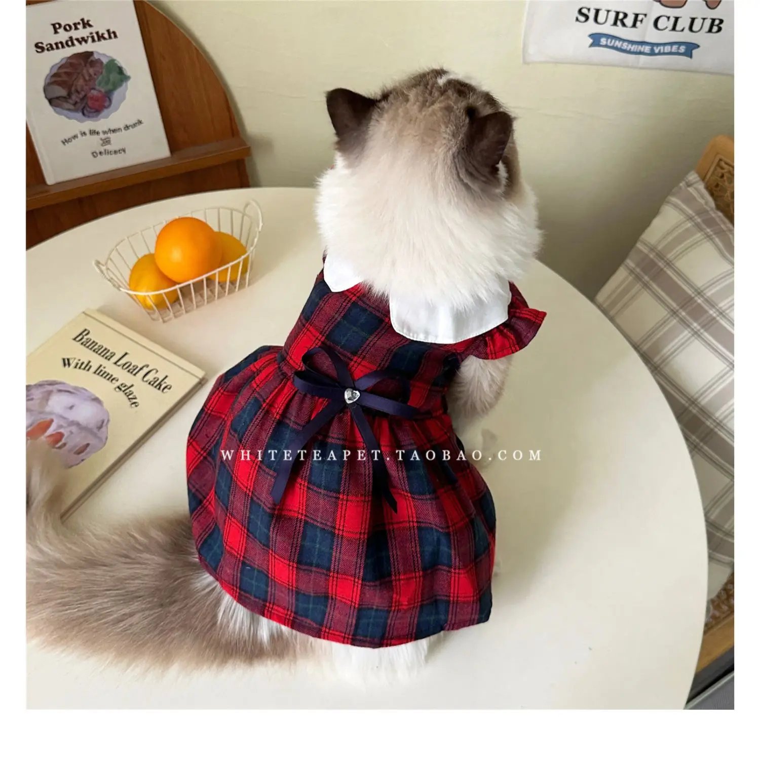 Cat Clothes Gingham Summer Princess Dress For Persian Cat Siamese Kitten Platinum Gradual Layer Skirt Dress Cute Cat Outfit