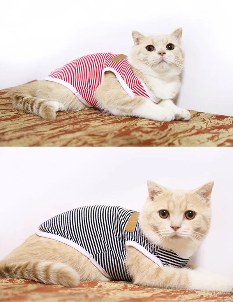 Classic Stripe Pet Cat Clothes for Cats Summer Dog Cat Vest Shirt katten kleding Kedi Suit Goods For Pets Cats Costume Clothing