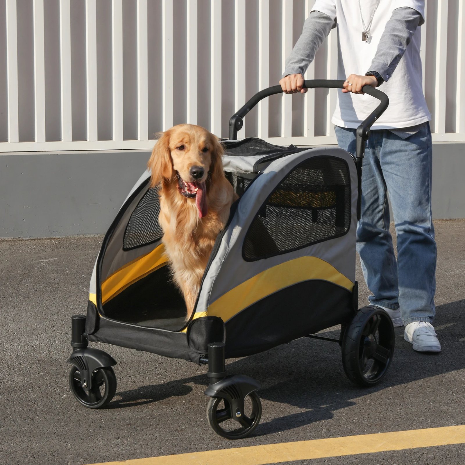 Portable Dog Stroller 4 Wheels for Large Dogs Foldable Pet Cat Travel Carriage Stroller Breathable Carrier for Outside Play Portable Dog Stroller 4 Wheels for Large Dogs Foldable Pet Cat Travel Carriage Stroller Breathable Carrier for Outside Play