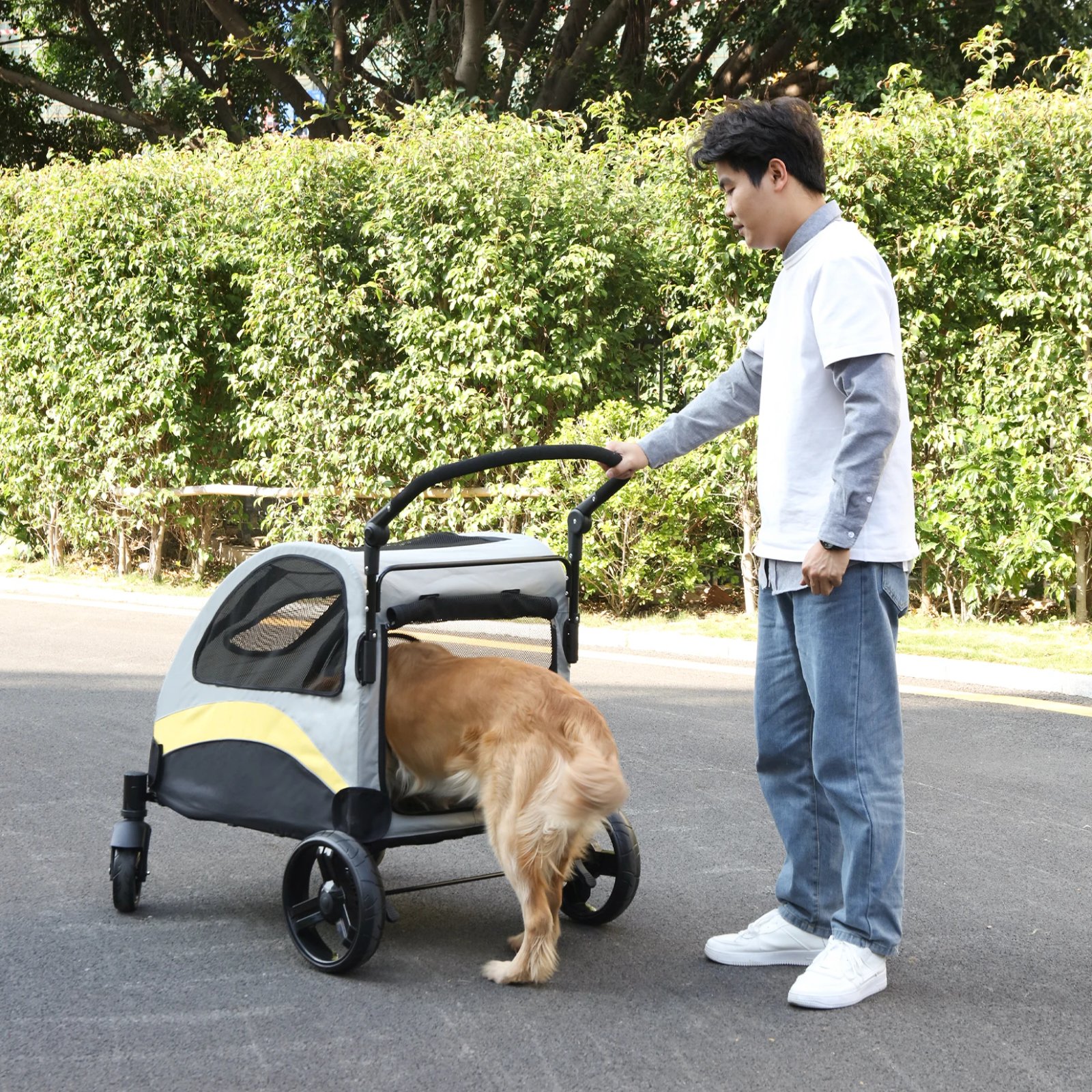 Portable Dog Stroller 4 Wheels for Large Dogs Foldable Pet Cat Travel Carriage Stroller Breathable Carrier for Outside Play Portable Dog Stroller 4 Wheels for Large Dogs Foldable Pet Cat Travel Carriage Stroller Breathable Carrier for Outside Play