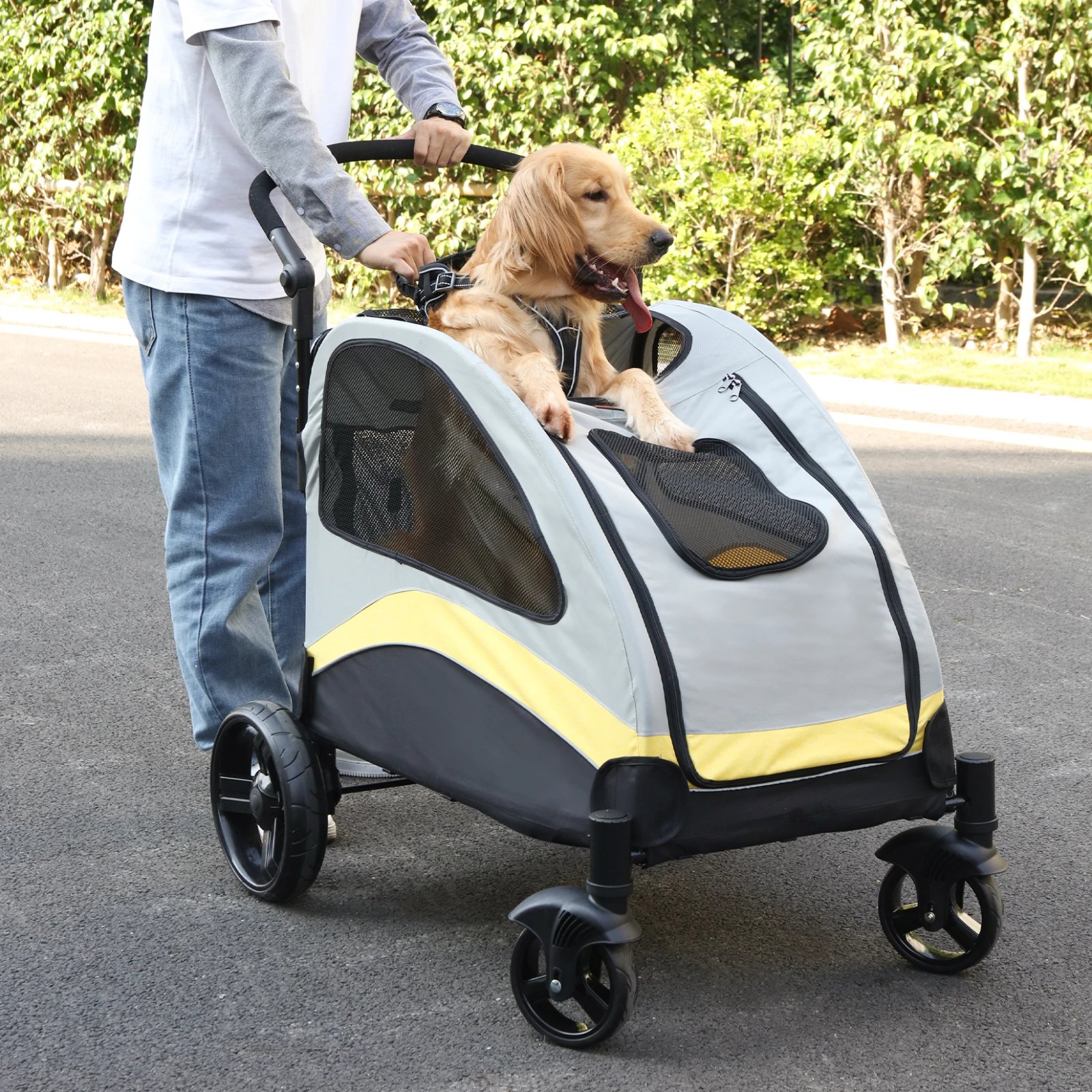 Portable Dog Stroller 4 Wheels for Large Dogs Foldable Pet Cat Travel Carriage Stroller Breathable Carrier for Outside Play Portable Dog Stroller 4 Wheels for Large Dogs Foldable Pet Cat Travel Carriage Stroller Breathable Carrier for Outside Play