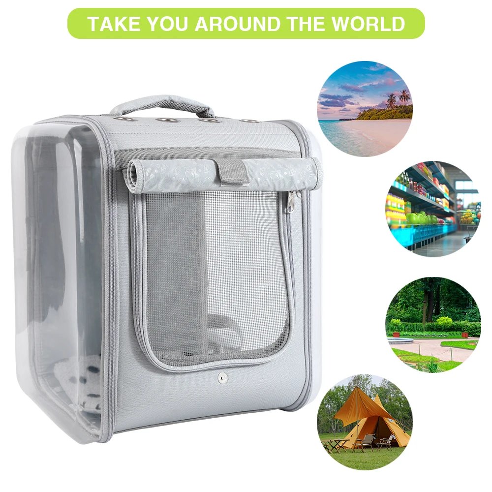 Folding Portable Double-Sided Clear Cat Backpack for Cats and Puppies, Pet Travel Bag, Double-Sided Clear Window Pet Bag