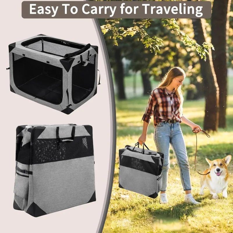 Dog Crates - 30 Inch Collapsible Soft Dog Crate, 3-Door Foldable Soft Kennel for Medium Dogs, Portable Pet Travel Cage