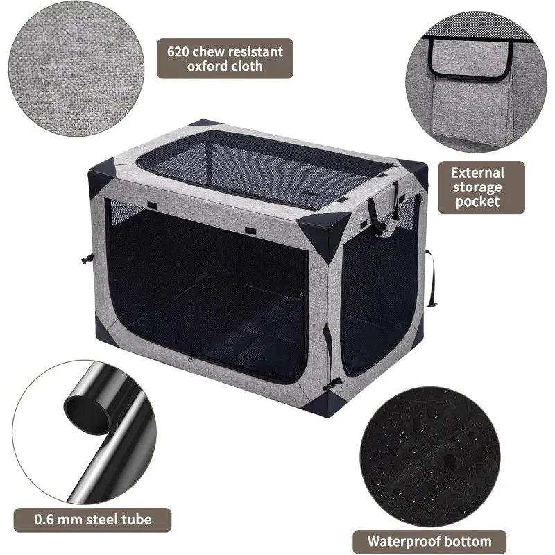 Dog Crates – 30 Inch Collapsible Soft Dog Crate, 3-Door Foldable Soft Kennel for Medium Dogs, Portable Pet Travel Cage Dog Crates - 30 Inch Collapsible Soft Dog Crate, 3-Door Foldable Soft Kennel for Medium Dogs, Portable Pet Travel Cage