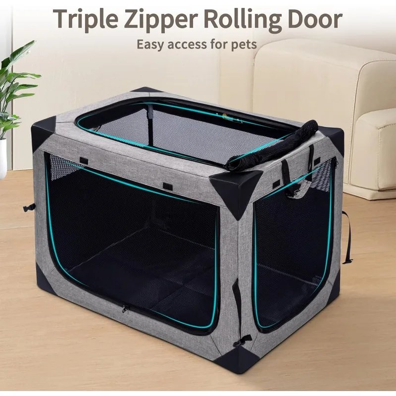 Dog Crates – 30 Inch Collapsible Soft Dog Crate, 3-Door Foldable Soft Kennel for Medium Dogs, Portable Pet Travel Cage Dog Crates - 30 Inch Collapsible Soft Dog Crate, 3-Door Foldable Soft Kennel for Medium Dogs, Portable Pet Travel Cage