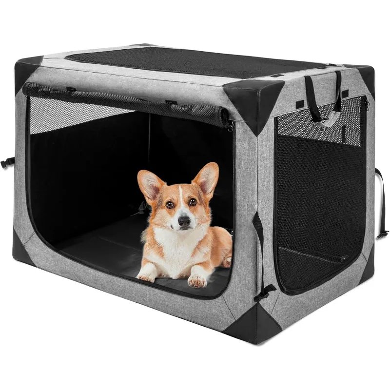 Dog Crates - 30 Inch Collapsible Soft Dog Crate, 3-Door Foldable Soft Kennel for Medium Dogs, Portable Pet Travel Cage