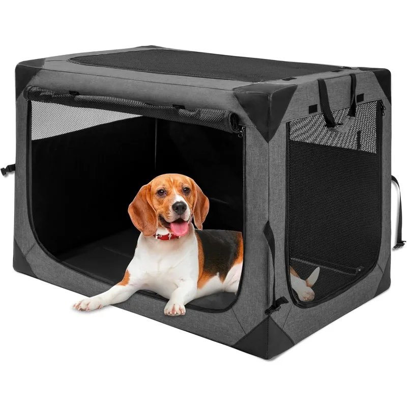 Dog Crates - 30 Inch Collapsible Soft Dog Crate, 3-Door Foldable Soft Kennel for Medium Dogs, Portable Pet Travel Cage