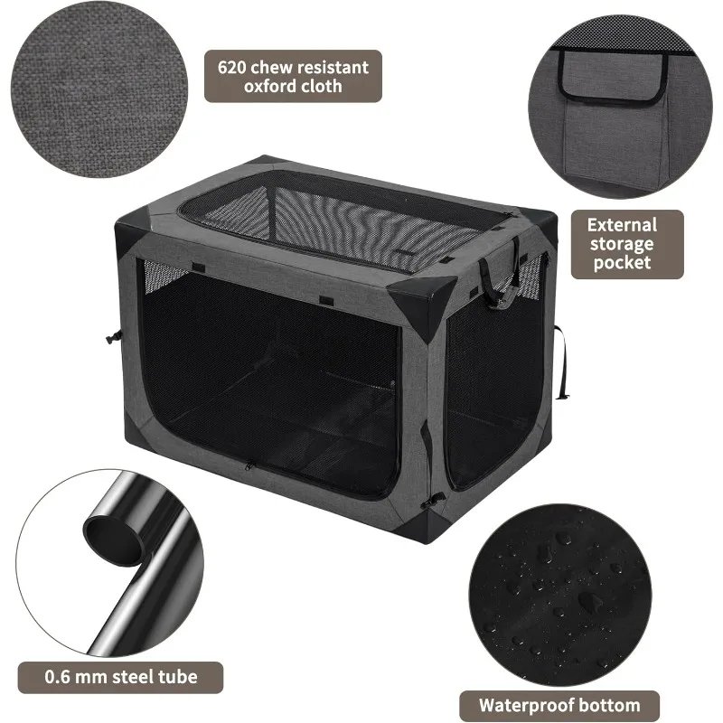 Dog Crates - 30 Inch Collapsible Soft Dog Crate, 3-Door Foldable Soft Kennel for Medium Dogs, Portable Pet Travel Cage
