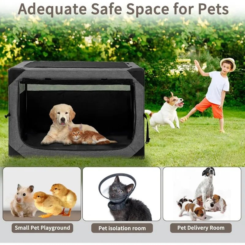 Dog Crates - 30 Inch Collapsible Soft Dog Crate, 3-Door Foldable Soft Kennel for Medium Dogs, Portable Pet Travel Cage