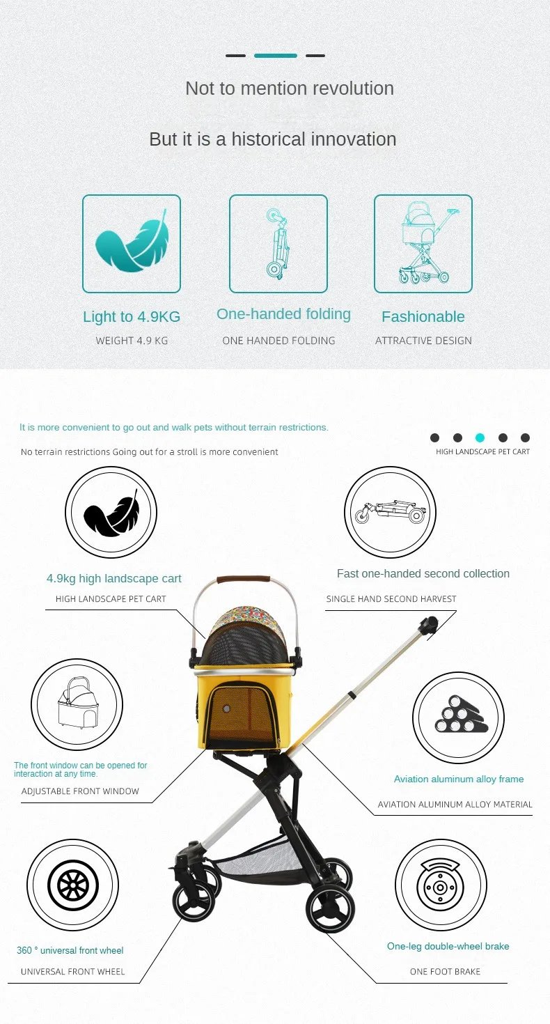 Detachable Double Layer Pet Stroller, Lightweight, Four Wheel, Shock Absorption, Luxury, Dogs, Cats, Baby Pull Cart