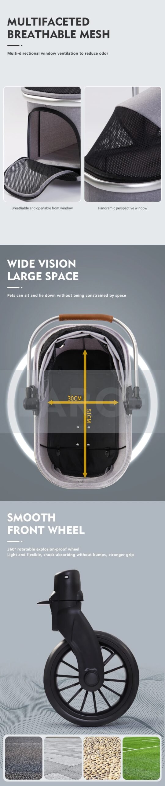 Detachable Double Layer Pet Stroller, Lightweight, Four Wheel, Shock Absorption, Luxury, Dogs, Cats, Baby Pull Cart