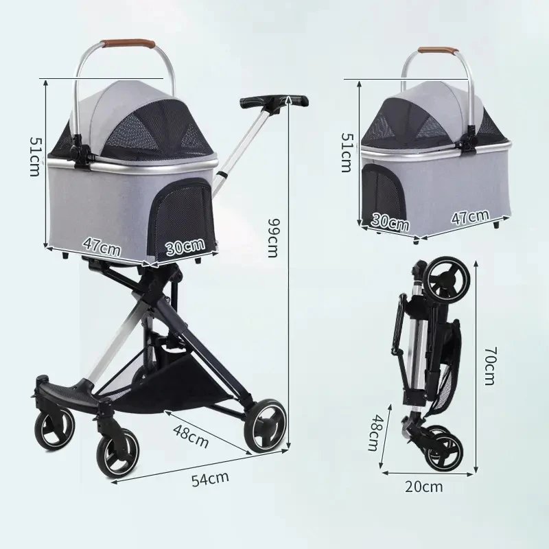 Detachable Double Layer Pet Stroller, Lightweight, Four Wheel, Shock Absorption, Luxury, Dogs, Cats, Baby Pull Cart