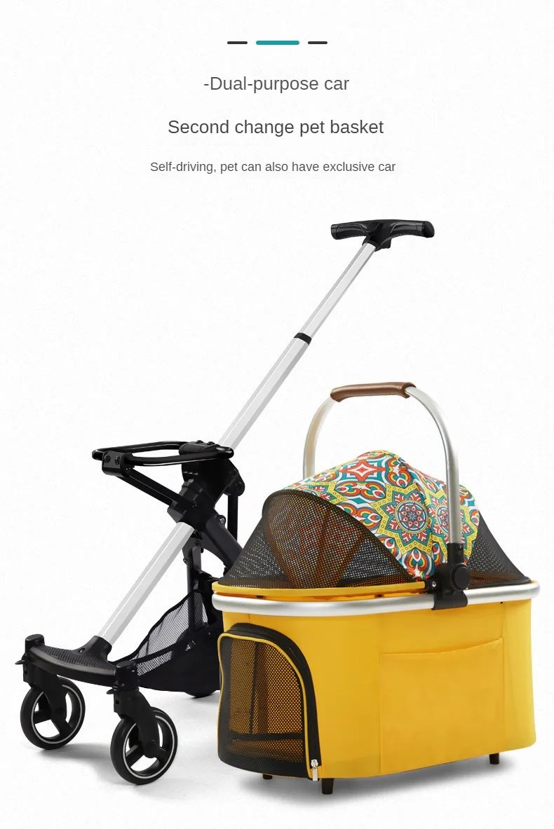 Detachable Double Layer Pet Stroller, Lightweight, Four Wheel, Shock Absorption, Luxury, Dogs, Cats, Baby Pull Cart
