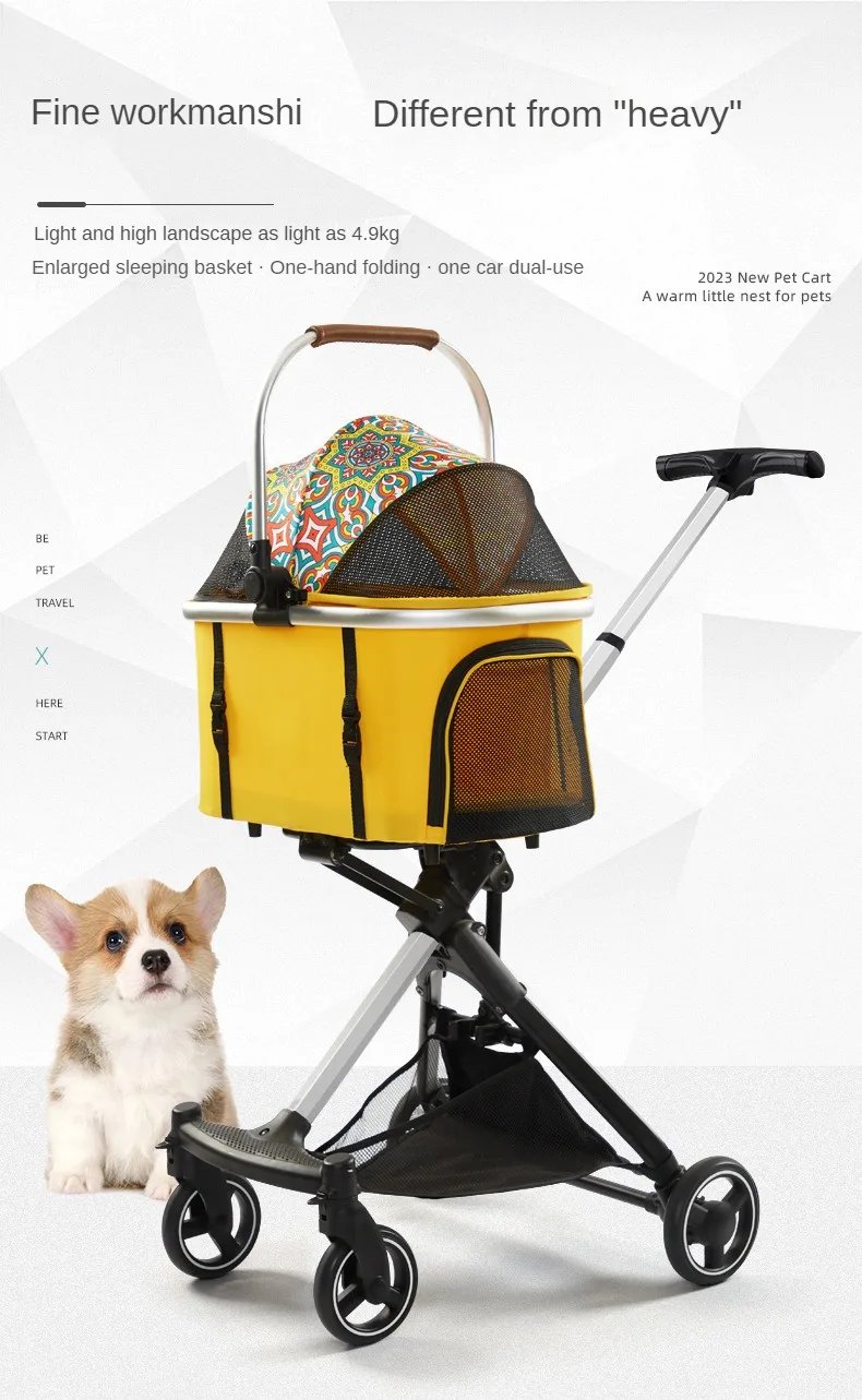 Detachable Double Layer Pet Stroller, Lightweight, Four Wheel, Shock Absorption, Luxury, Dogs, Cats, Baby Pull Cart