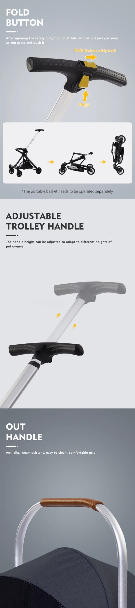 Detachable Double Layer Pet Stroller, Lightweight, Four Wheel, Shock Absorption, Luxury, Dogs, Cats, Baby Pull Cart