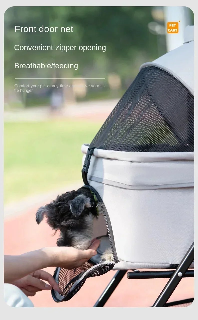 Suitable for dogs and cats to use outdoors. Foldable pet stroller, four-wheel dog travel cart, with storage basket